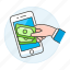 cash, digital, hand, load, method, money, payment, phone, smartphone 