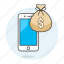 bag, cash, digital, dollar, money, payment, phone, smartphone 