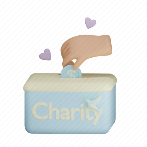 Charity, box, hand, gift 3D illustration - Download on Iconfinder