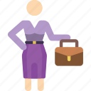 business, standing, stick figure, suitcase, woman