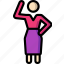 standing, stick figure, waving, woman 