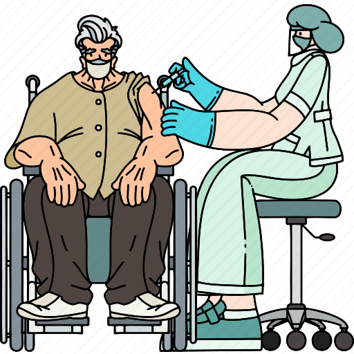 Elderly, man, sitting, wheelchair, vaccinated, people, person illustration - Download on Iconfinder