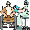 elderly, woman, sitting, wheelchair, vaccinated, people, person 