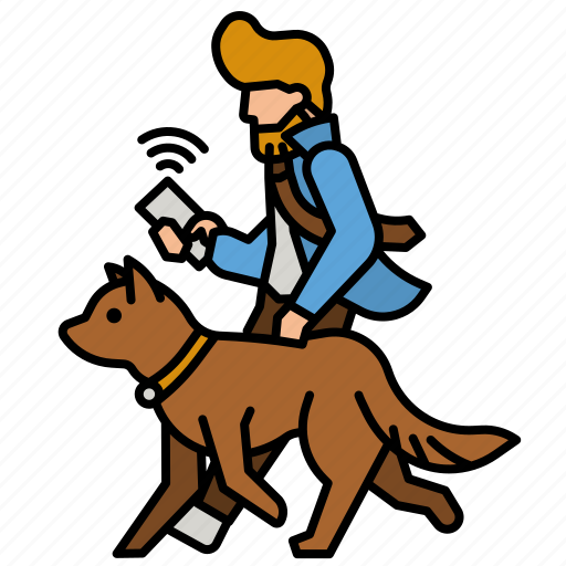Walk, dog, old, phone, walking icon - Download on Iconfinder