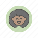 face, avatar, female, girl, afro, young, delighted