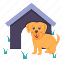 puppy, wooden house, kennel, doghouse, canine, breed, mammal