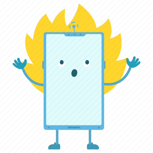 Phone, character, overheat, flame, fire, smartphone, support icon - Download on Iconfinder