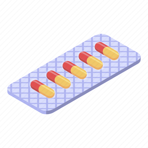 Blister, capsule, cartoon, isometric, medical, red, yellow icon - Download on Iconfinder