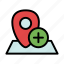 add, geo, location, navigation, new, pin, plus 
