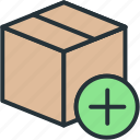 add, box, commerce, e, plus, shipping 