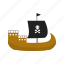 boat, cartoon, flag, pirate, sail, ship, wooden 