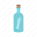 bottle, cork, empty, handmade, pirate, scroll, water