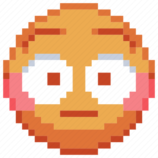 Flushed, face, pixel art, shy, sticker, emoji icon - Download on Iconfinder