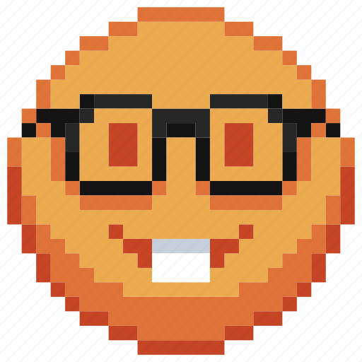 Geek, pixel art, sticker, emoji, glasses, emoticon, nerd icon - Download on Iconfinder