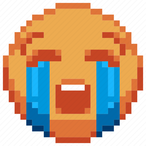 Loudly, crying, pixel art, tears, emoji, emoticon, sticker icon - Download on Iconfinder