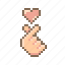 pixel, hand, finger, love, heart