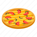 cartoon, hand, isometric, meat, olive, party, pizza