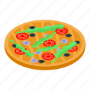 cartoon, food, hand, isometric, margherita, party, pizza