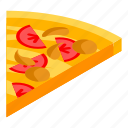cartoon, food, isometric, kitchen, pizza, slice, tomato