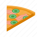 cartoon, cucumber, isometric, logo, pizza, sausage, slice
