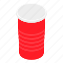 cartoon, cup, isometric, party, plastic, red, water