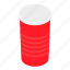 cartoon, cup, isometric, party, plastic, red, water 