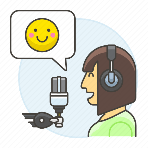 Emoji, female, happy, microphone, podcast, podcaster, radio icon - Download on Iconfinder