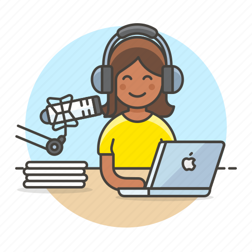 Audio, female, laptop, podcast, podcaster, radio, recording icon - Download on Iconfinder