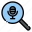 search, audio, microphone, podcast, loupe 