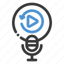 podcast, replay, play, microphone, button