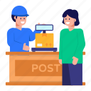 delivery counter, post office counter, shipment office, logistic office, front desk 
