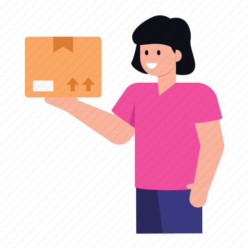 Delivery girl, delivery female, shipment girl, parcel girl, delivery woman illustration - Download on Iconfinder