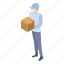 box, business, cartoon, delivery, hand, isometric, mailman 