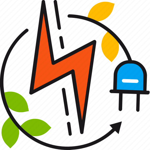 Energy, renewable, green, leaves, lightning, power, socket icon - Download on Iconfinder