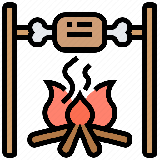 Bonfire, camping, cooking, flame, meat icon - Download on Iconfinder
