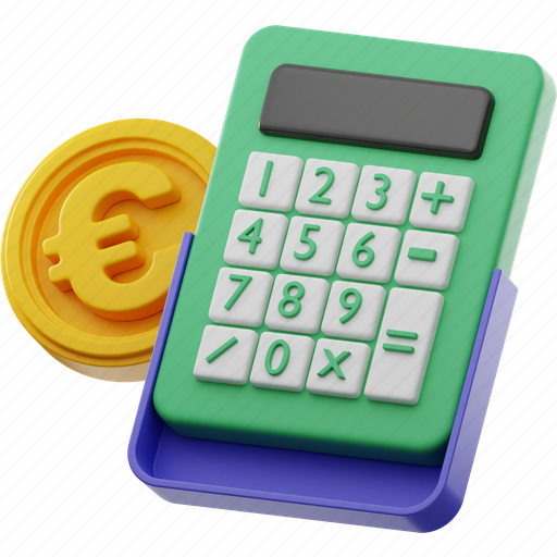 Finance, calculator, euro, coin, money 3D illustration - Download on Iconfinder