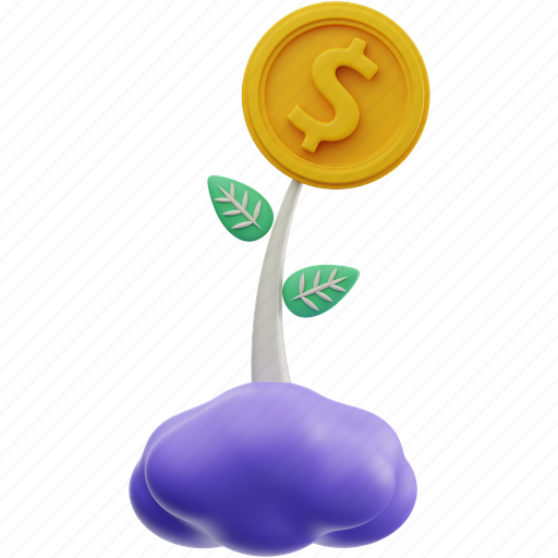 Finance, money, coin, dollar, plant 3D illustration - Download on Iconfinder