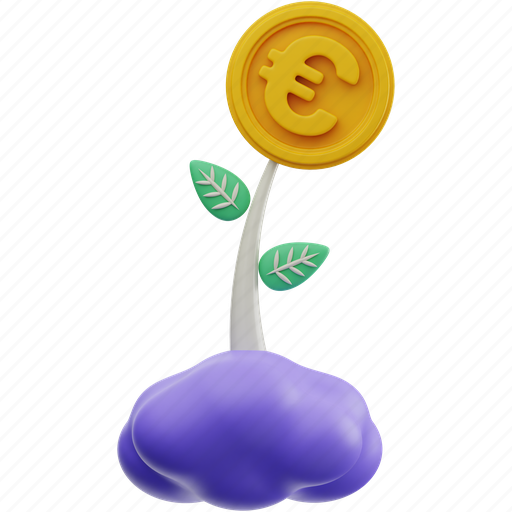 Finance, euro, money, coin, plant 3D illustration - Download on Iconfinder