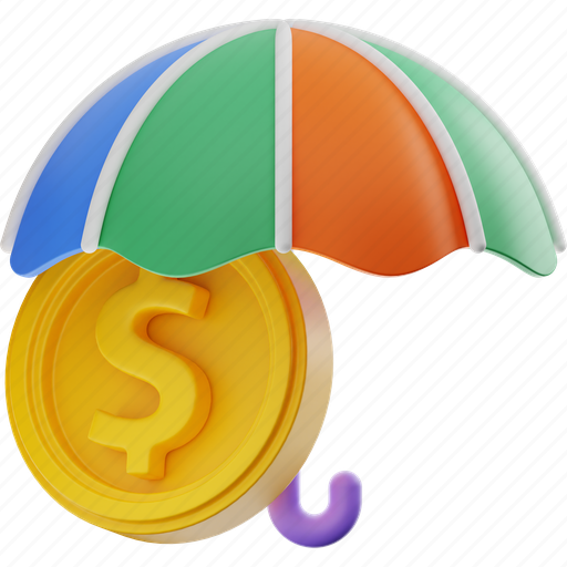 Finance, coin, dollar, money, umbrella 3D illustration - Download on Iconfinder