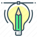 creative, process, bulb, idea, pencil