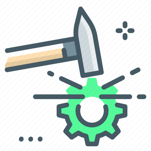 Process, production, gear, cogwheel, hammer, stages processing icon - Download on Iconfinder