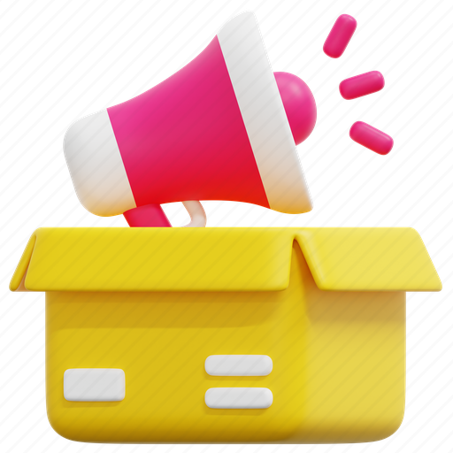 Promotion, product, management, box, package, megaphone, advertising 3D illustration - Download on Iconfinder