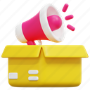promotion, product, management, box, package, advertising, megaphone, 3d 