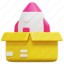 release, product, management, box, package, rocket, launch, 3d 