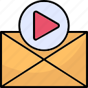 video envelope, email, openmail, marketing, play button