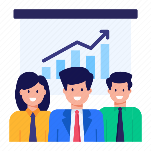 Business growth, business raise, office presentation, data analytics, business team illustration - Download on Iconfinder