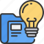 idea, folder, files, light, bulb 