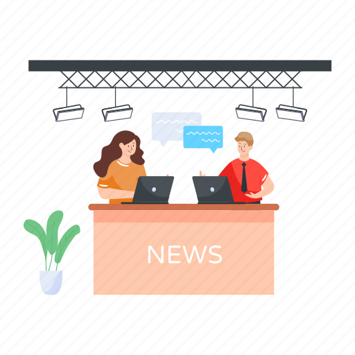 News anchors, news office, news broadcasting, news reporters, news desk illustration - Download on Iconfinder