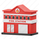 fire, station, firefighter, emergency, burn, fireman, building, construction, architecture