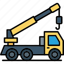 crane, truck, digger, flatbed, hauler, heavy, trailer